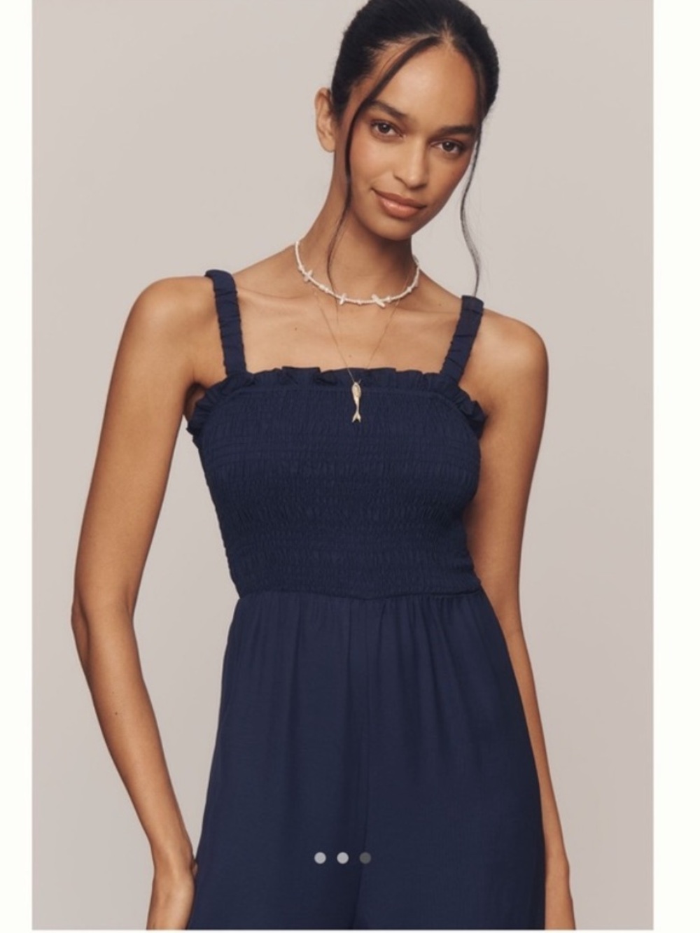 English Factory Sleeveless Smocked Wide-Leg Jumpsuit